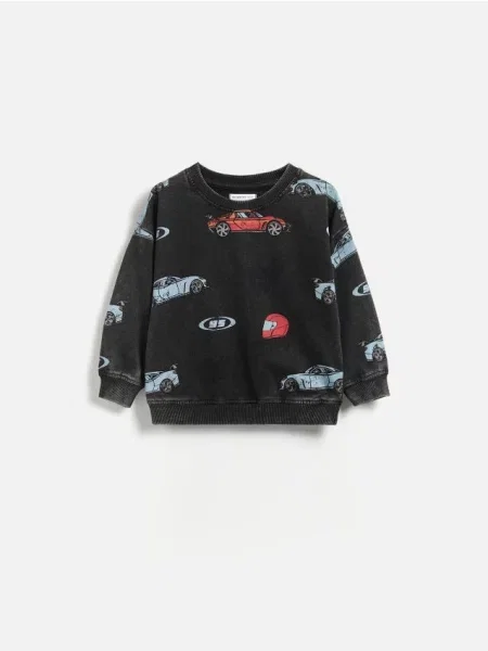 Reserved Tricou cu mânecă lungă și imprimeu gri-închis gri