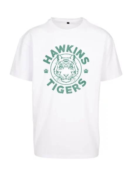 Merchcode Tričko Stranger Things Hawkins Tigers zelená bílá