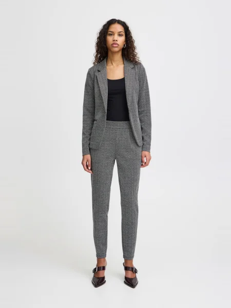 ICHI Pantaloni cutați Kate gri / negru alb