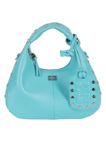 Mała mały torebka hobo Ganni z ćwiekami niebieska