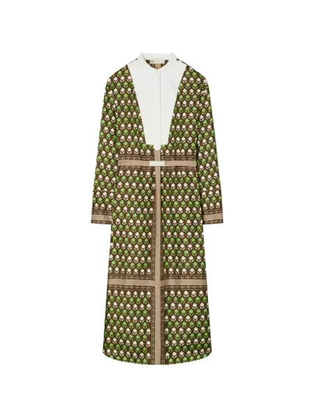 Rochie tip cămașă Tory Burch de mătase de costum maro