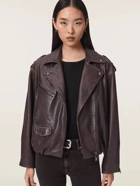 AllSaints jachetă scurtă pentru femei din piele SAMINA