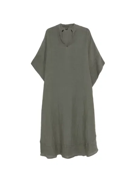Midi rochie midi 120% Lino cu decolteu în V de costum verde