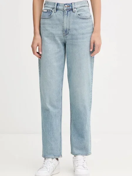 Ravne kavbojke Calvin Klein Jeans modra