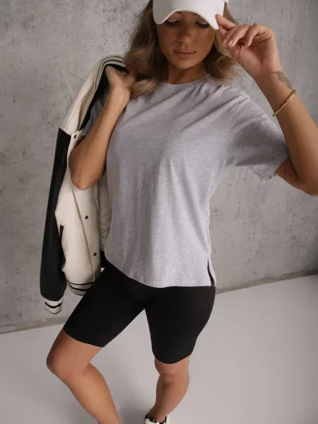 T-shirt Ozdobiony po Bokach Rozcięciami Brinelle szary