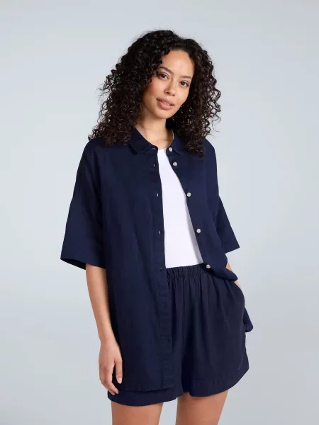 Nova lniana koszula Navy granatowa