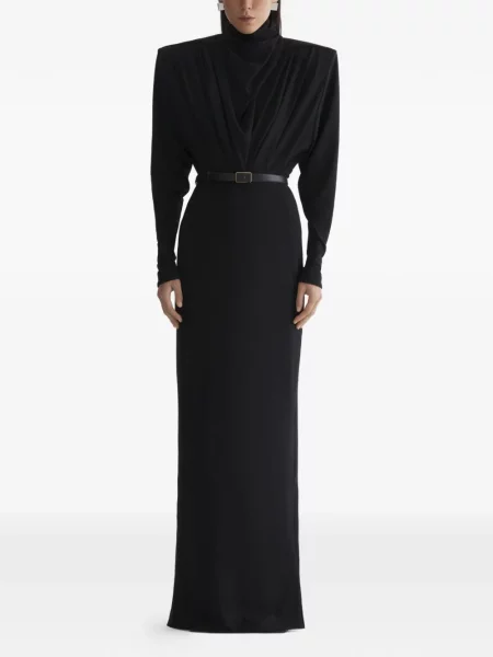 Rochie maxi Mugler cu mâneci lungi cu spatele deschis lungă negru