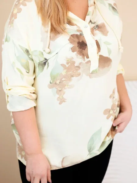 Bluză Kesi Włoski cu model floral cu glugă maro