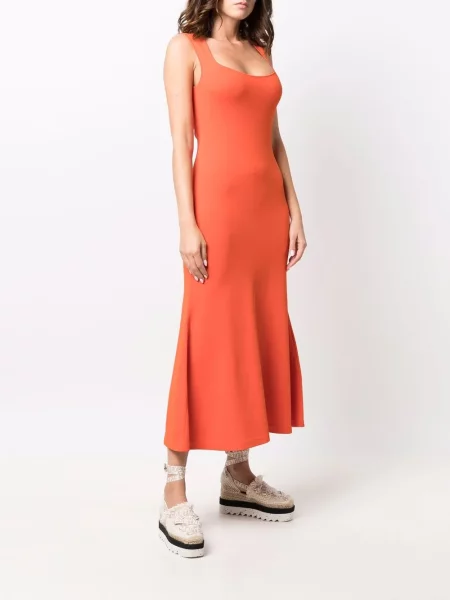 Zvonové oblekové šaty bez rukávů Stella Mccartney bez rukávů oranžové