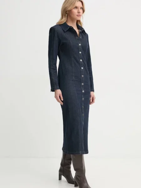 Gestuz sukienka jeansowa midi dopasowana granatowy