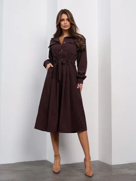 Сукня міді ISSA Plus темно-коричневий вельвет коричнева