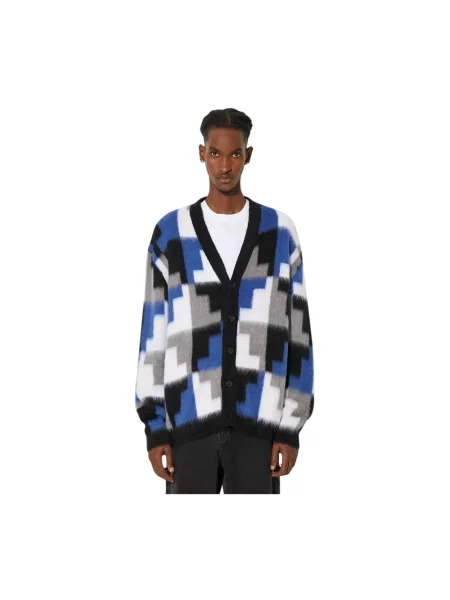 Marcelo Burlon kardigan z domieszką wełny AOP Damier Cross Knit Cardigan szary