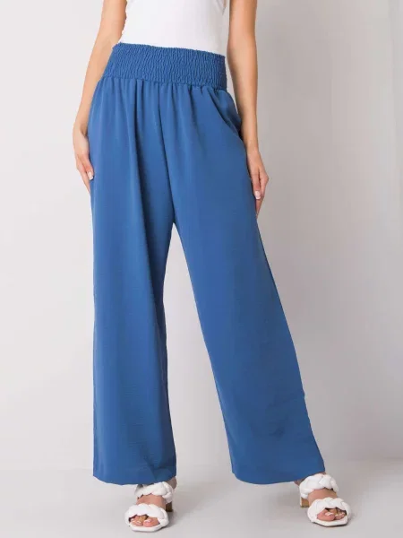 Hlače Fashionhunters z visokim pasom modra