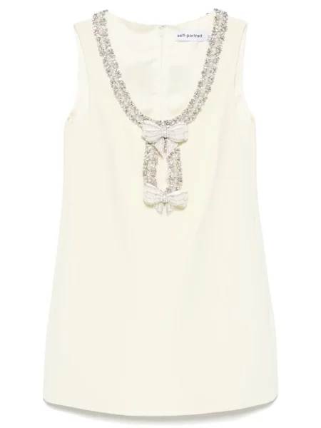 Rochie mini Self-portrait cu funde din crep de costum galben