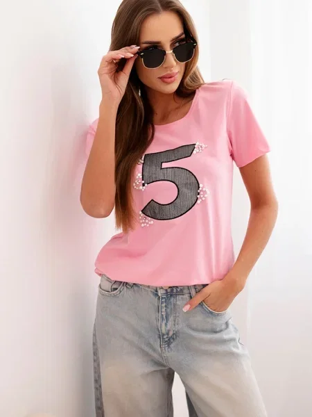 Kratek bluza Kesi z perlami črna