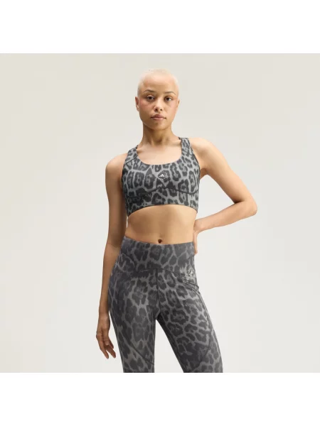Vzorovaná sportovní podprsenka adidas by Stella McCartney PrimeLiftImpact se střední oporou šedá