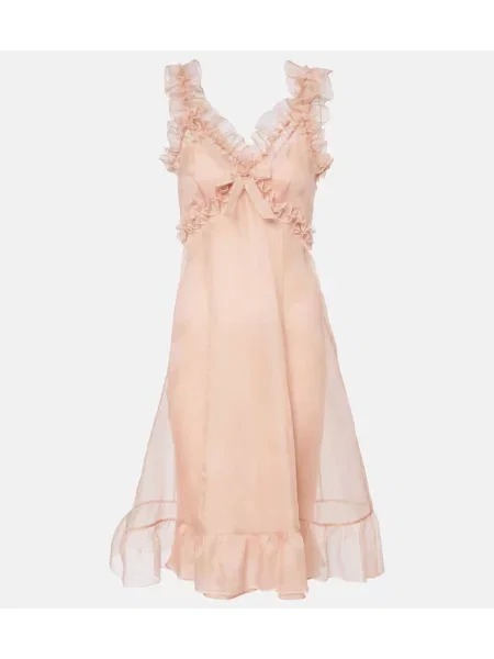 Svilen obleka brez rokavov Alessandra Rich z volani roza