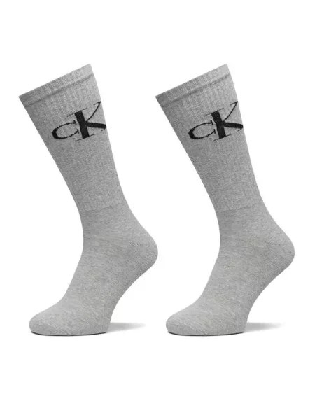 Σετ ψηλές κάλτσες ανδρικές 2 τεμαχίων Calvin Klein Jeans γκρι