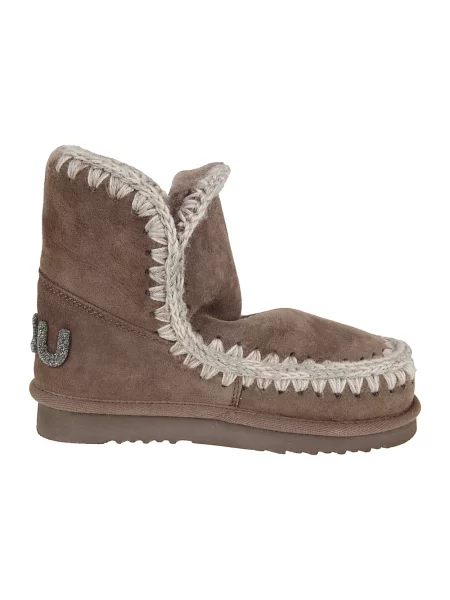 Buty do kostki Mou skórzane z logo brązowe