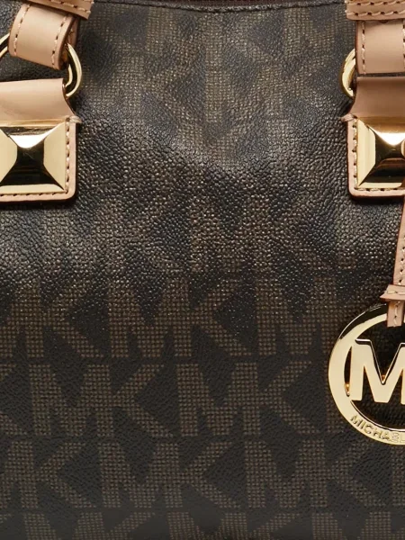 Geantă cu mânere cu lanț Michael Michael Kors din canvas maro