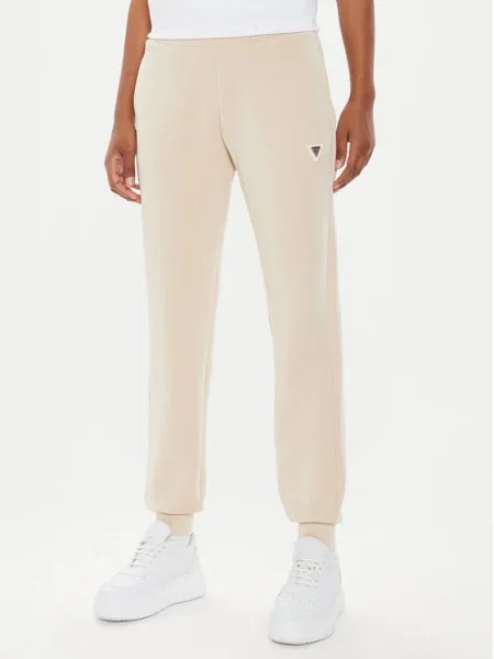 Спортен панталон Guess OLYMPE с изчистен дизайн бежово