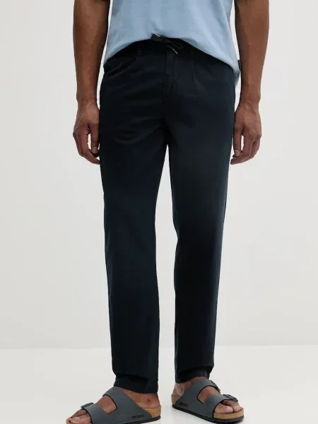 Lněné kalhoty Lindbergh tmavomodrá přiléhavé