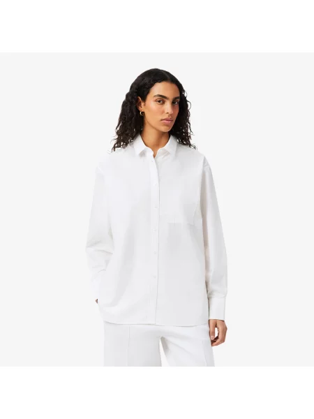 Lacoste Oversizowa Koszula Z Bawełnianej Popeliny biała