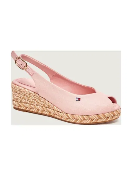 Espadrile Tommy Hilfiger cu pană din piele roz