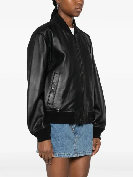 Kurtka skórzana Diesel prążkowana czarna