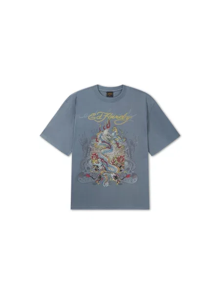 Ed Hardy Tricou Dragon City Diamante' albastru
