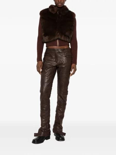Pantaloni Miu Miu din piele maro