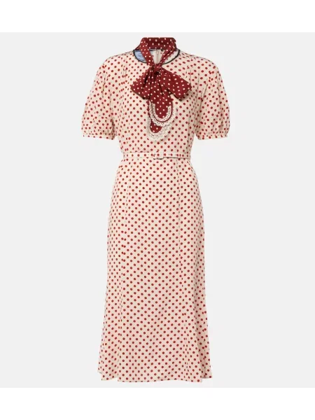 Rochie midi Prada de mătase cu buline bej