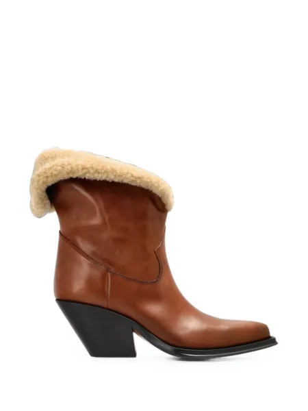 Cizme scurte Chloé din piele de oaie maro