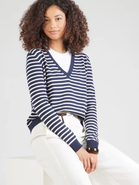 Tommy Jeans Sveter ESSENTIAL námornícka modrá biela