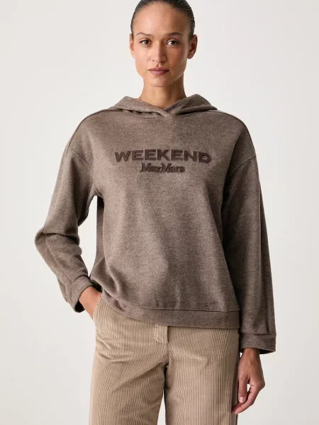 Weekend Max Mara μπλούζα με κουκούλα γυναικεία με πρόσμιξη μαλλιού WKDVETRINO καφέ
