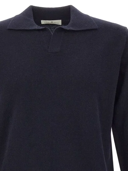 Lung tricou polo Della Ciana tricotate albastru