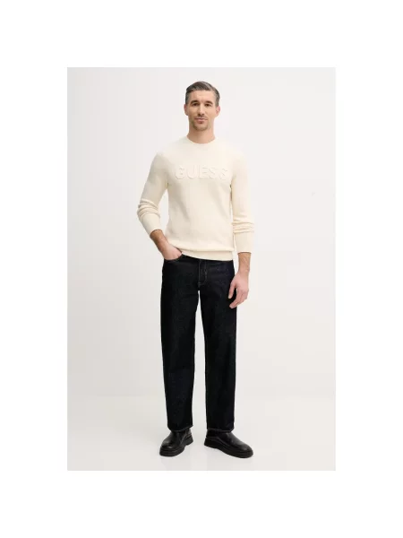 Sweter Guess z logo beżowy