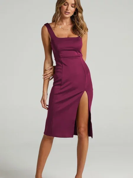 Sukienka midi Madmext do kolan z rozcieciem garniturowa fioletowa