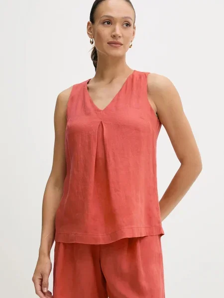 Ленена блуза United Colors of Benetton с изчистен дизайн червено
