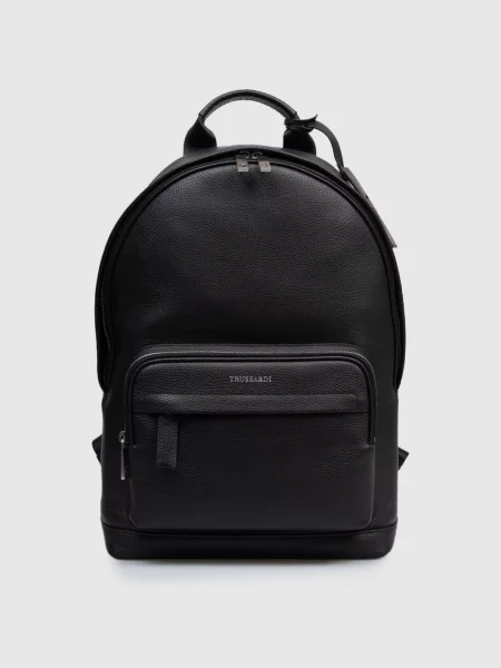 Шкіряний рюкзак з логотипом Trussardi чорний