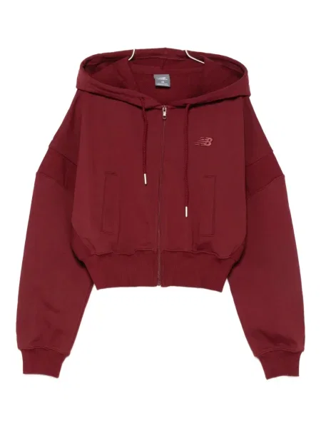 Semišový sportovní top New Balance s výšivkou s kapucí černý