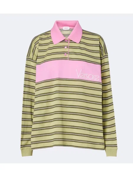 Tricou polo Versace cu dungi din jerseu verde