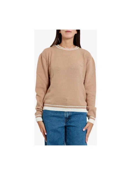 Sweter Msgm wełniany z logo brązowy