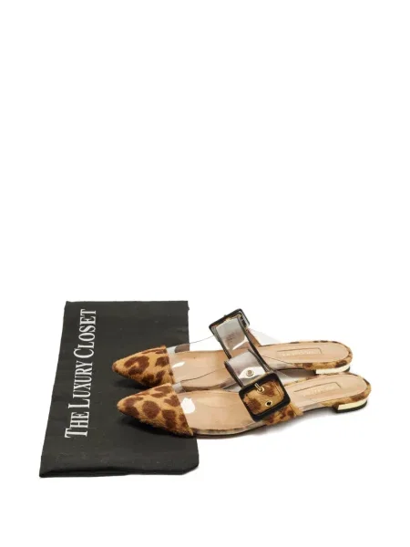 Papuci tip mules Aquazzura cu imagine cu model leopard cu cataramă maro