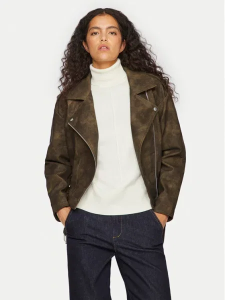 Vila Kurtka z imitacji skóry Line brązowy