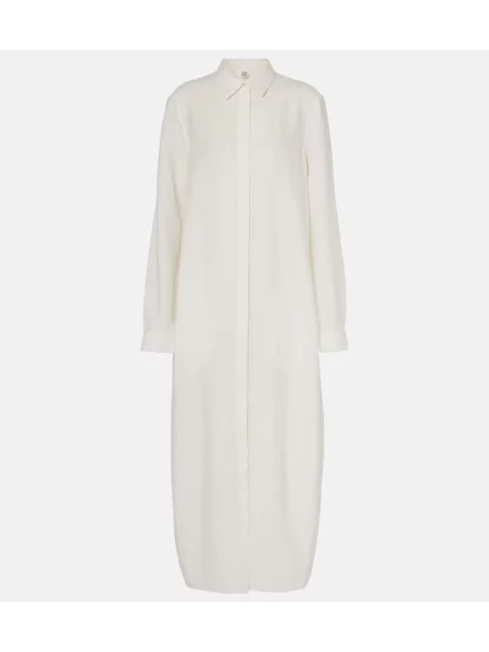 Jedwabna sukienka koszulowa Toteme garniturowa biała