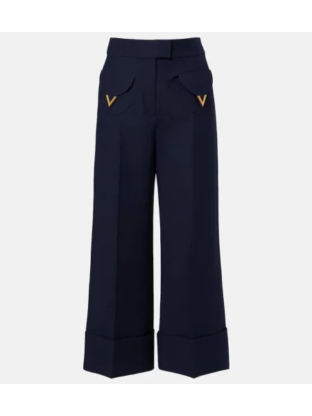 Szerokie spodnie Valentino z krepy niebieskie