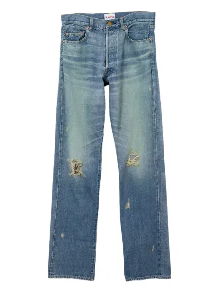 Traperice ravnih nogavica Kamiya s izlizanim efektom plava