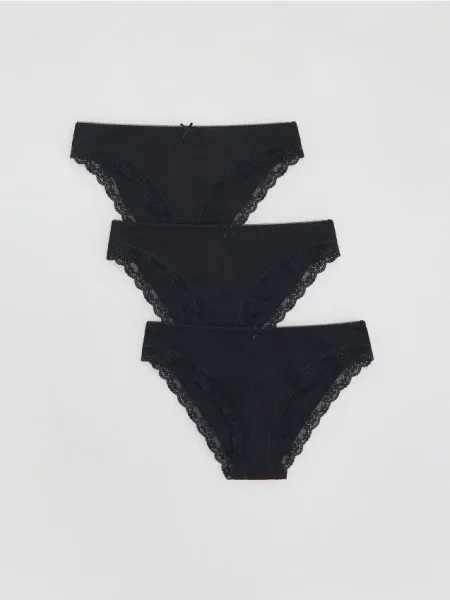 Reserved Set de 3 perechi de bikini cu croială braziliană și conținut ridicat de negru