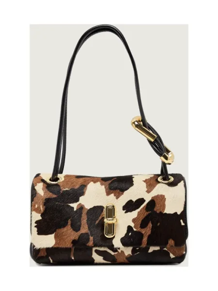 Marc Jacobs De piele geantă pe umăr The Cow Haircalf Mini Dual Shoulder Bag maro